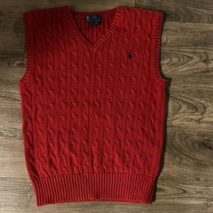 Vintage Polo Ralph Lauren Sweater Vest Mens Medium Red V Neck Knit 90s Cotton
